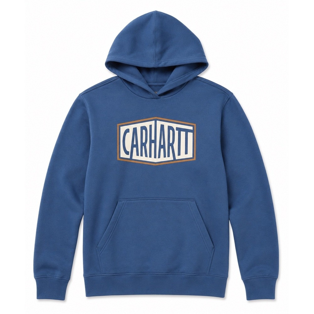 Carhartt Boys Graphic Hoodie Dark Denim Blue Fleece Sweatshirt Size Large 14-16